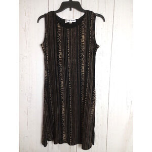 Ronni Nicole Dress 8 Black Gold Stripes Sleeveless Knee Length